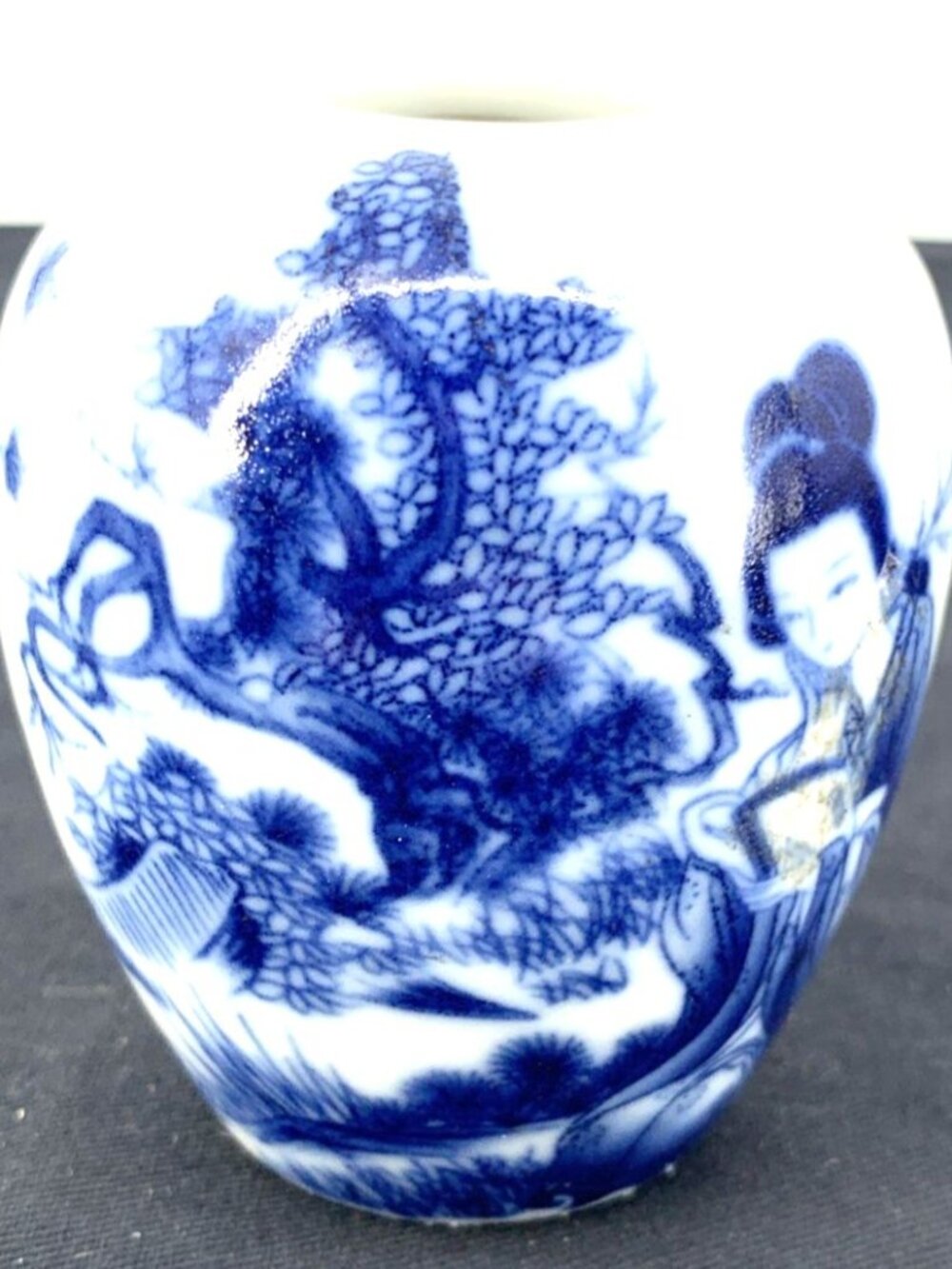 Chinese Vase Blue and White Porcelain Ginger Jar 3" Tall Vintage